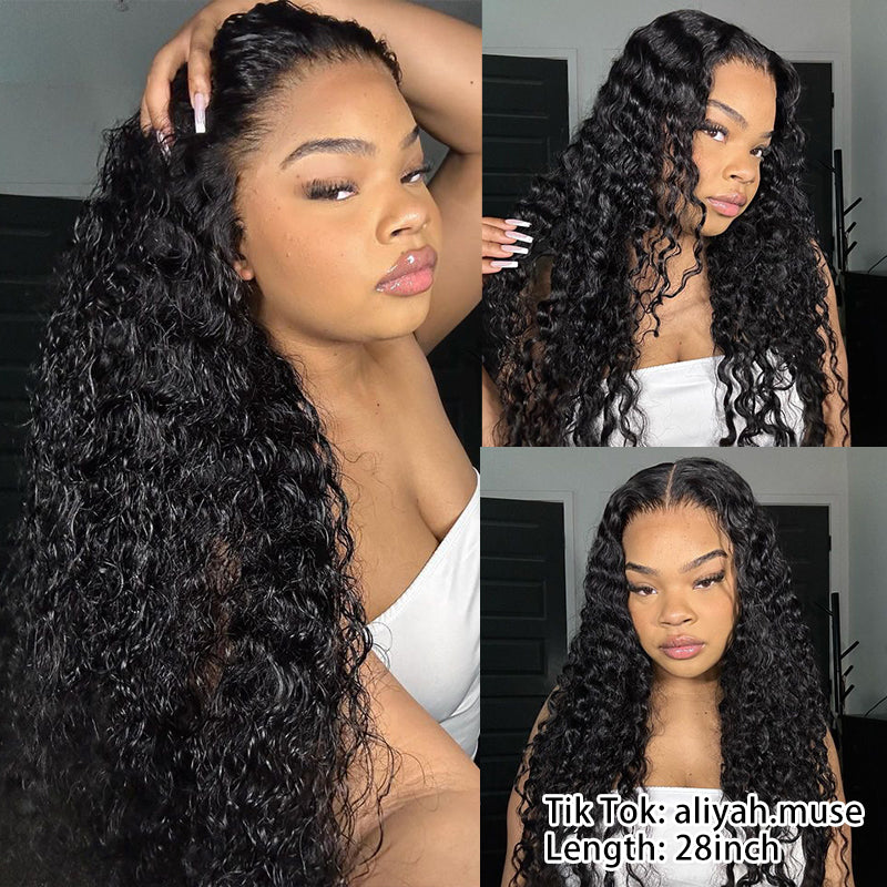 16 Inch Deep Wave 16-34 Inches Deep Wave 13x6 HD Transparent Lace Front Human Hair Wigs ...