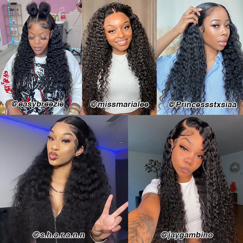 16 Inch Deep Wave 16-34 Inches Deep Wave 13x6 HD Transparent Lace Front Human Hair Wigs ...