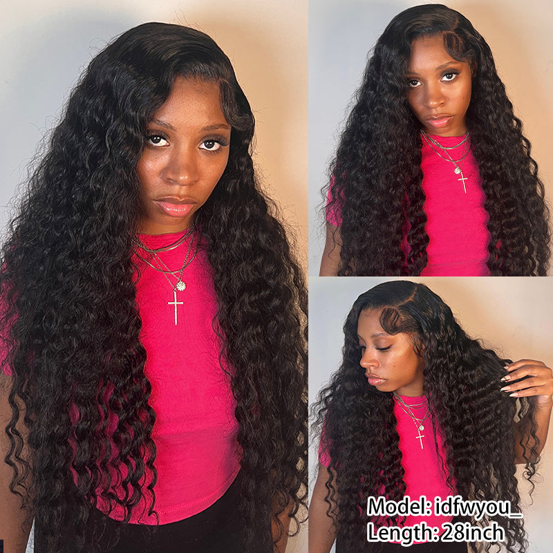 16 Inch Deep Wave 16-34 Inches Deep Wave 13x6 HD Transparent Lace Front Human Hair Wigs ...