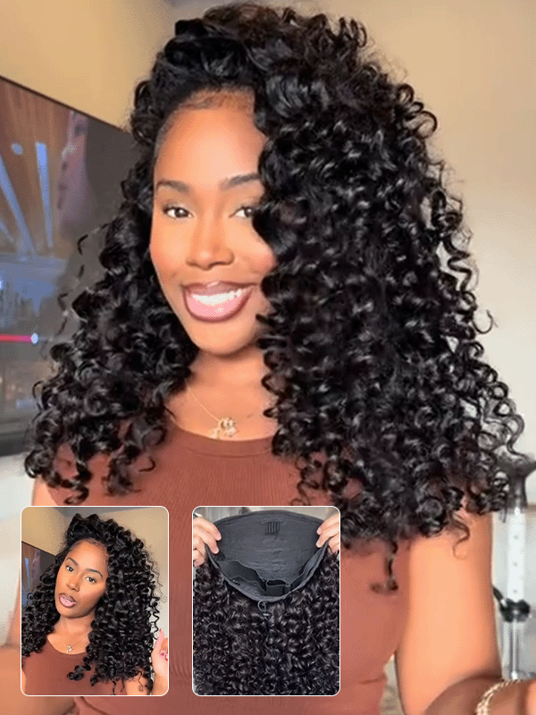 Flexi-Fit Wand Curly Flip Over 3 in 1 Half Wig Glueless Insta Drawstring Wig