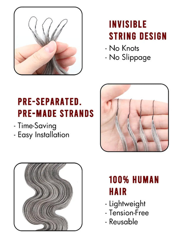 French Curl Salt&Pepper Feather Crochet Human Hair Extensions Miracle Knots Locs Protective Style