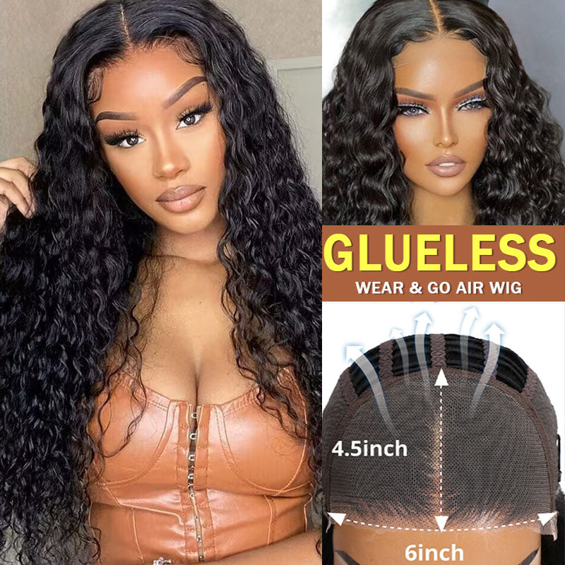 Wear & Go | 6x4.5 Glueless Wig Deep Wave / Water Wave / Curly Wave Quick & Easy Glueless Lace Wig With Breathable Cap Air Wig