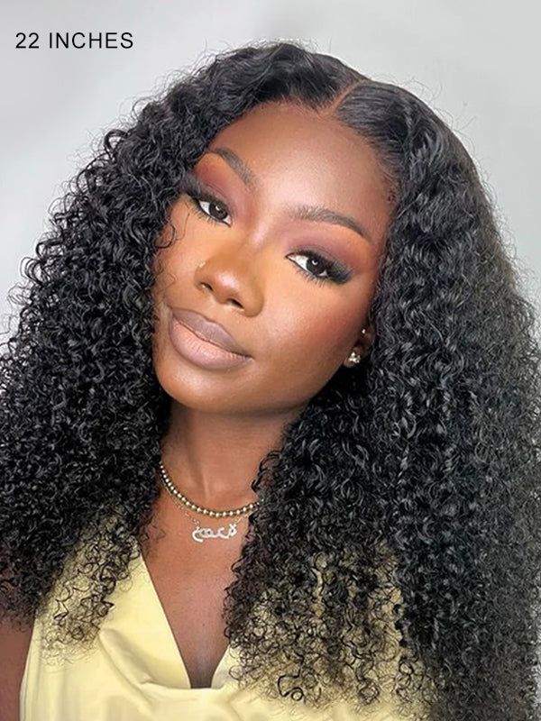 Glueless 3C/4A Deep Curly Lace Closure Wig Coily Pre Bleached Human Hair Wig