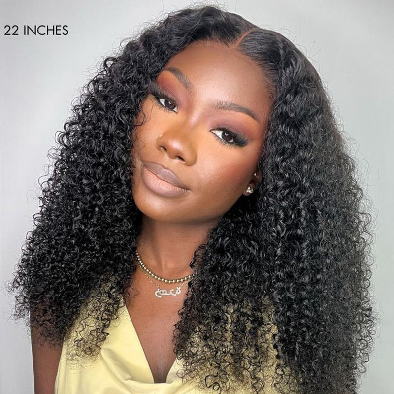 Glueless 3C/4A Deep Curly Lace Closure Wig Coily Pre Bleached Human Hair Wig