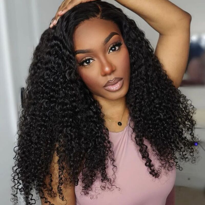 Glueless 3C/4A Deep Curly Lace Closure Wig Coily Pre Bleached Human Hair Wig