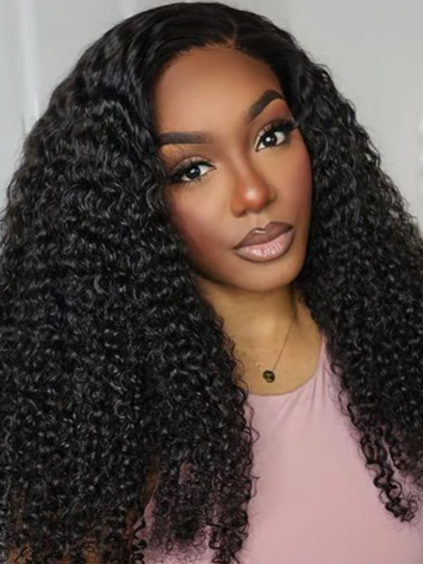 Glueless 3C/4A Deep Curly Lace Closure Wig Coily Pre Bleached Human Hair Wig
