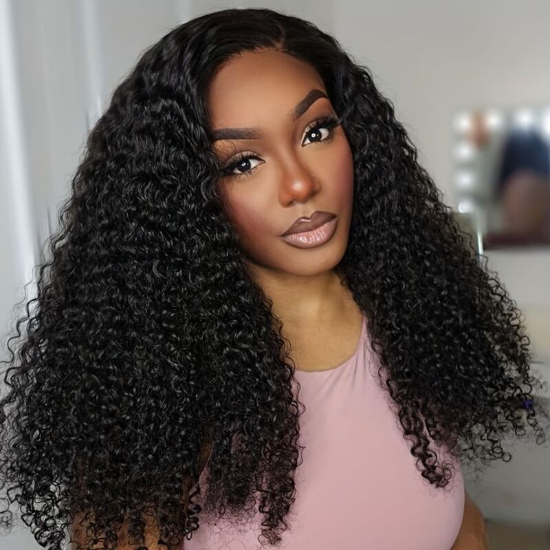 Glueless 3C/4A Deep Curly Lace Closure Wig Coily Pre Bleached Human Hair Wig