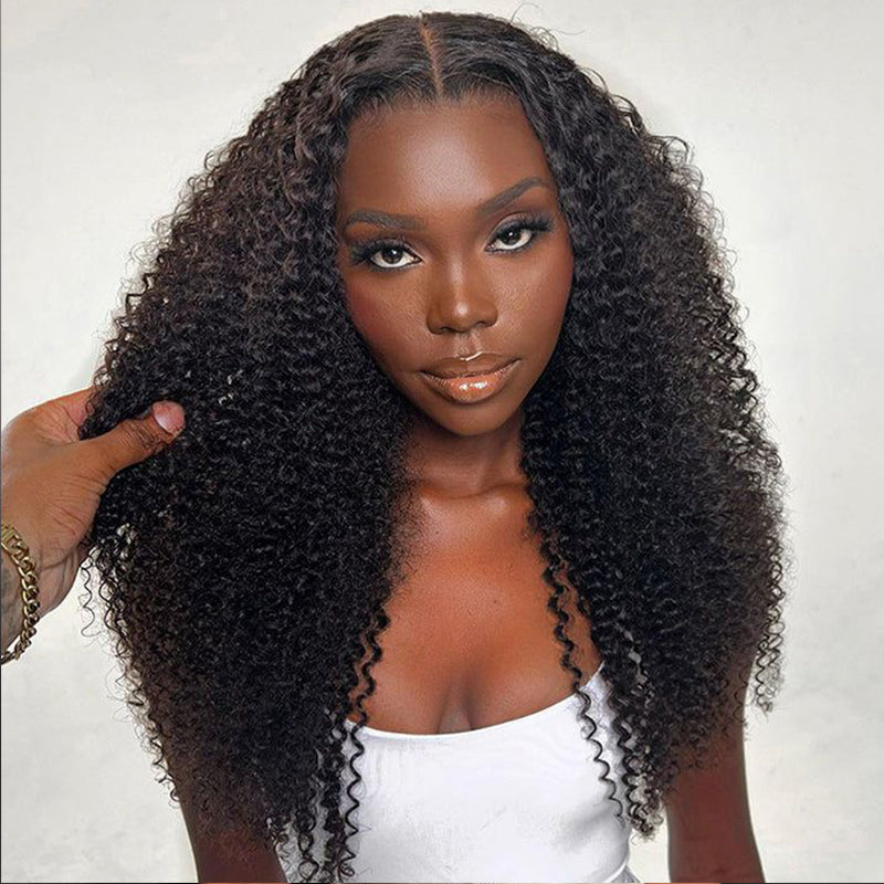 Glueless 4B 4A Afro Kinky Coily Lace Closure Wig Kinky Curly Pre Bleached Human Hair Wig