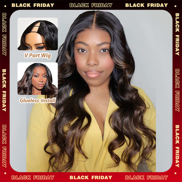 BF Sale | Glueless Chestnut Brown Ombre V Part Wig Beginner Friendly