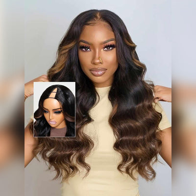 Glueless Chestnut Brown Balayage Ombre V Part Wig Beginner Friendly Upgrade U Part Wig