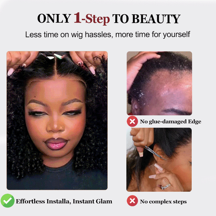 Glueless #1 Jet Black Flexi-Fit Invisi Drawstring Cap Elegance Loose Deep Wave Bob Wig Human Hair Wigs