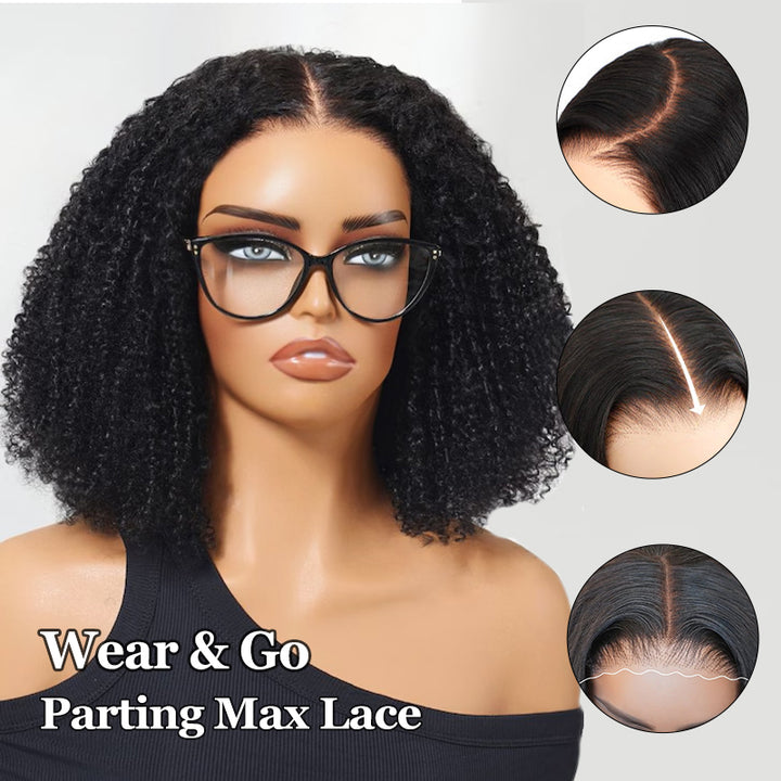 Glueless Flexi-Fit Invisi Drawstring Cap Curly Wave Bob Wig Human Hair Wigs