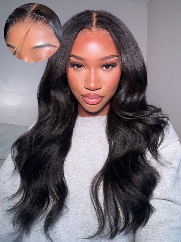 Glueless HD 7x6 Lace Closure Wig Kinky Straight 100% Human Hair Wig
