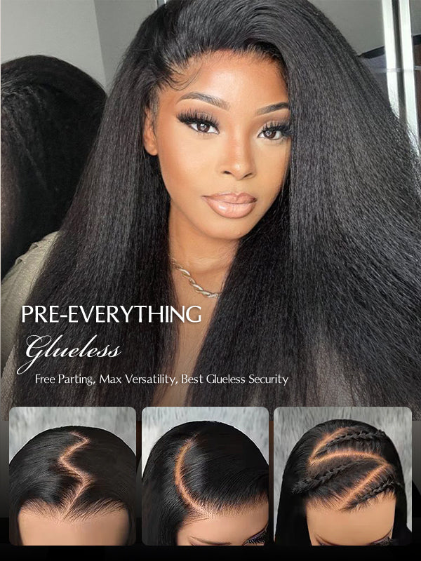 Glueless HD 7x6 Lace Closure Wig Kinky Straight 100% Human Hair Wig