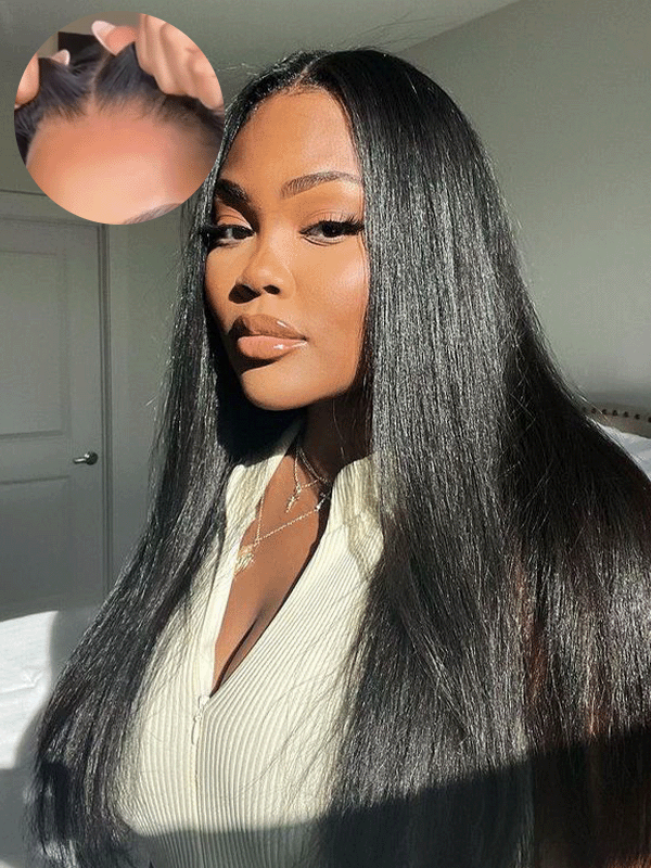 Glueless HD 7x6 Lace Closure Wig Yaki Straight 100% Human Hair Wig