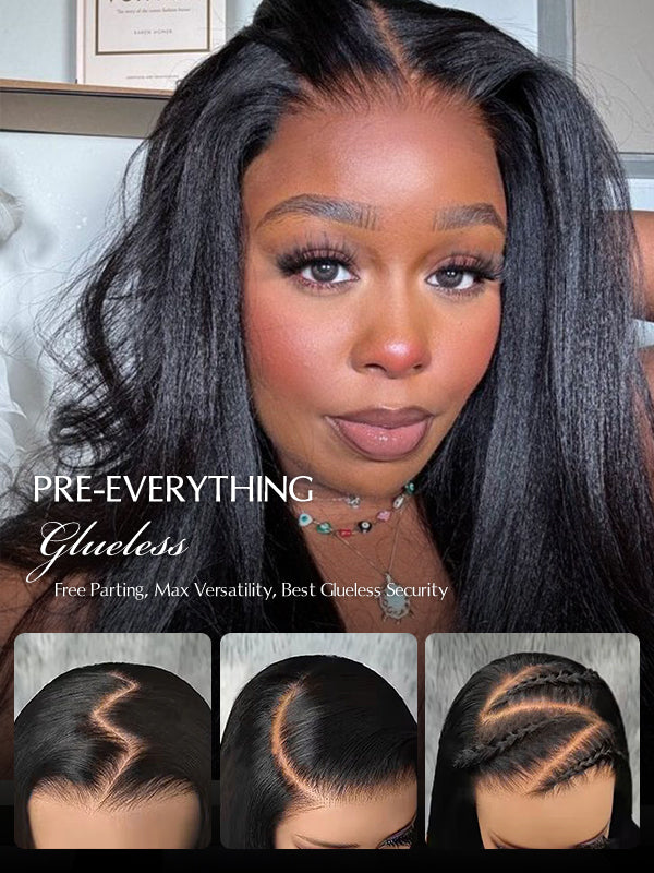 Glueless HD 7x6 Lace Closure Wig Yaki Straight 100% Human Hair Wig