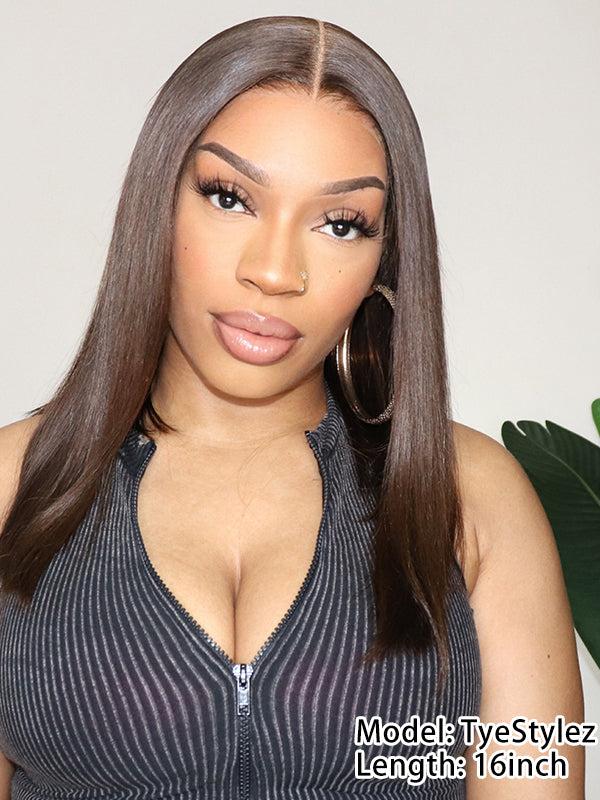 Glueless Short Bob Chocolate Brown Straight Transparent Lace Wig 100% Human Hair