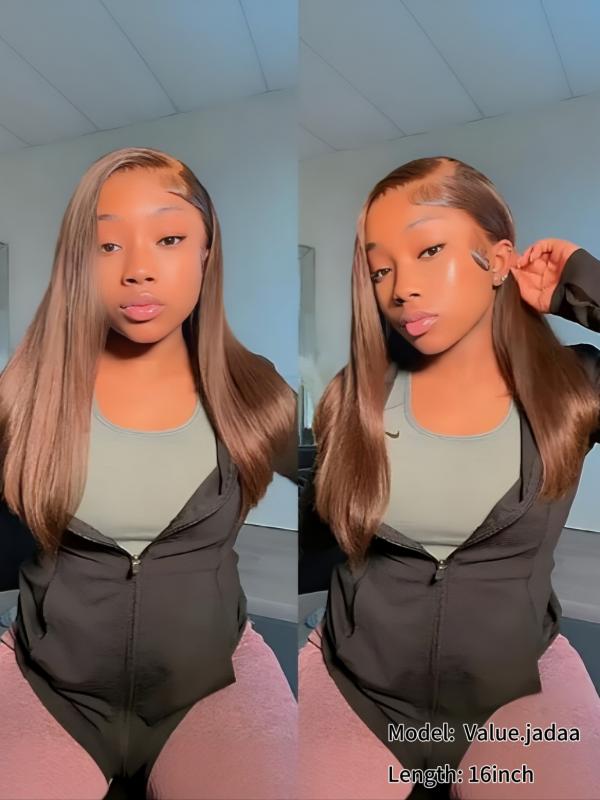Glueless Short Bob Chocolate Brown Straight Transparent Lace Wig 100% Human Hair