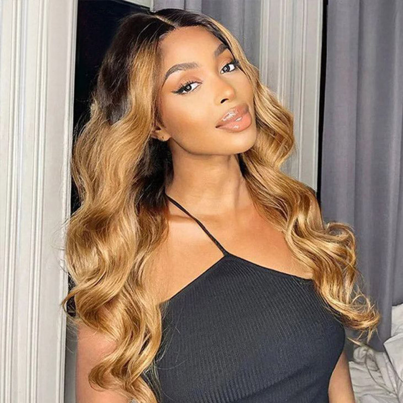 Glueless #T1B/27 Ombre V Part Wig No Leave Out Beginner Friendly Upgrade U Part Wig