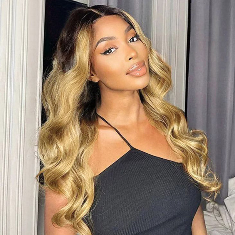 Glueless #T1B/27 Ombre V Part Wig No Leave Out Beginner Friendly Upgrade U Part Wig
