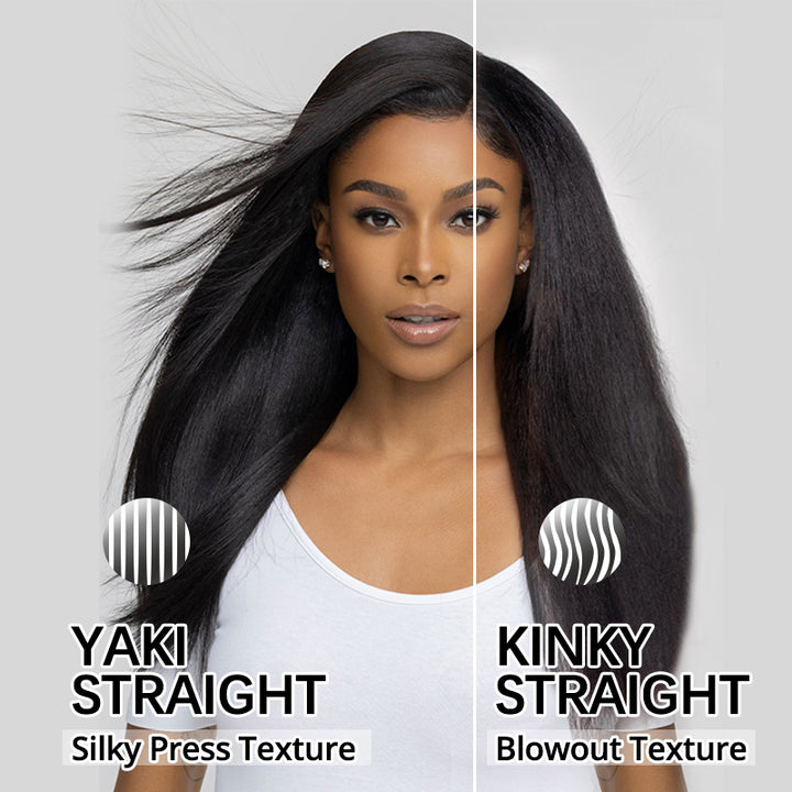 Glueless Kinky Straight Lace Closure Wig Silky Press Yaki Straight Pre Bleached Human Hair Wig