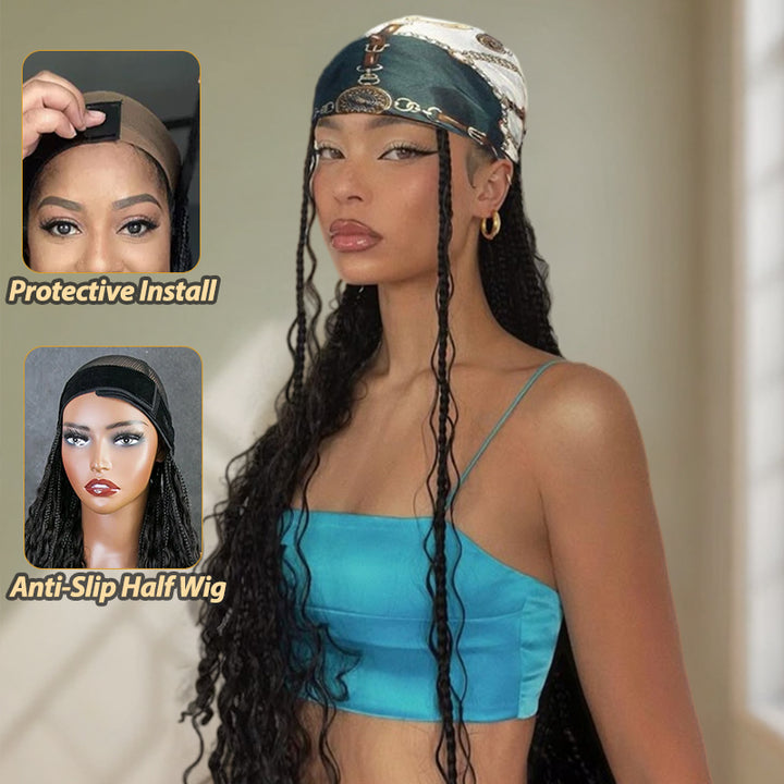 Grab & Go Braids Band Wig Boho Braids 100% Human Hair Curly Wig Braided Half Band Wigs