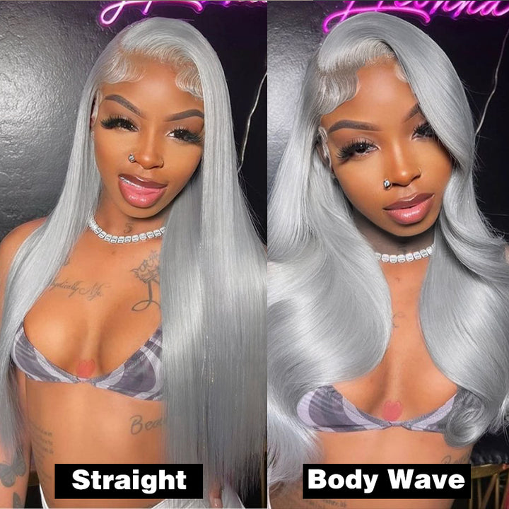 Grey Straight/Body Wave 13x6 Transparent Lace Wig 100% Virgin Human Hair