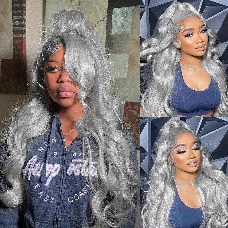 Grey Straight/Body Wave 13x6 Transparent Lace Wig 100% Virgin Human Hair