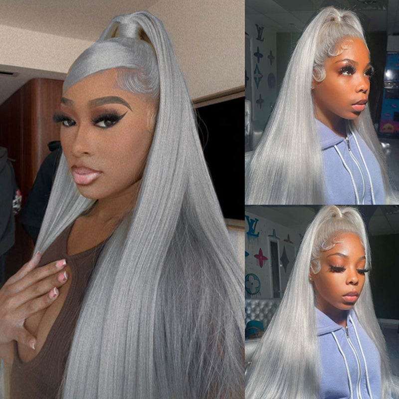 Grey Straight/Body Wave 13x6 Transparent Lace Wig 100% Virgin Human Hair