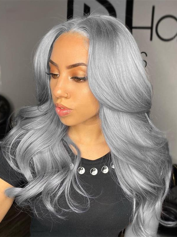 Grey Straight/Body Wave 13x6 Transparent Lace Wig 100% Virgin Human Hair