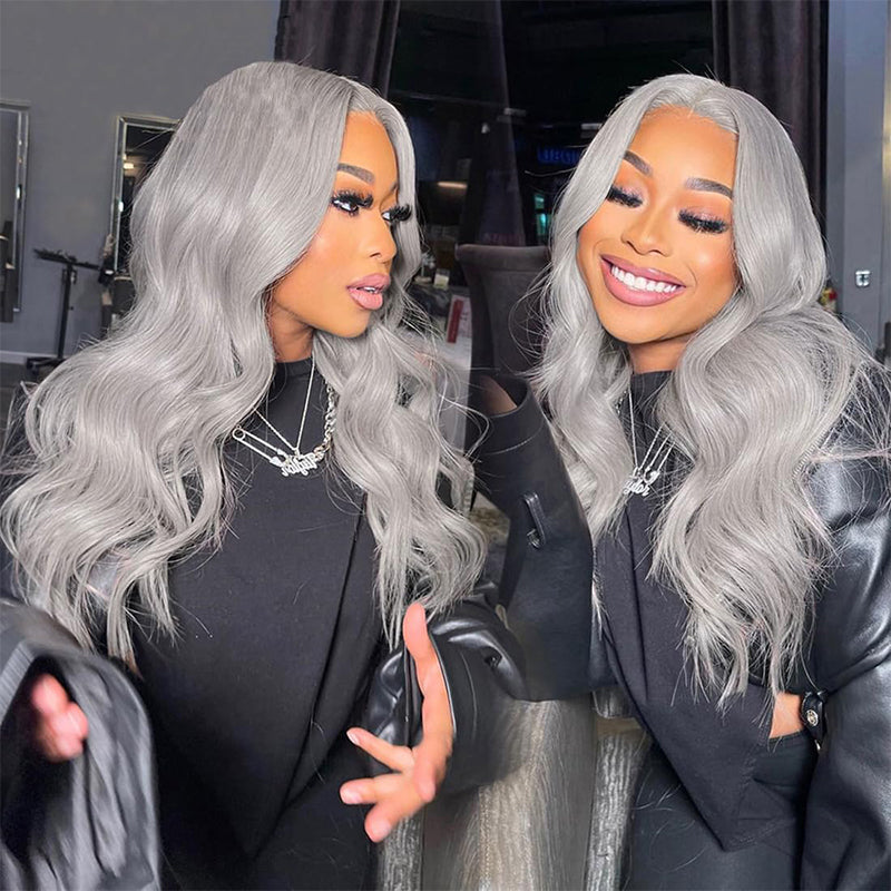 Grey Straight/Body Wave 13x6 Transparent Lace Wig 100% Virgin Human Hair