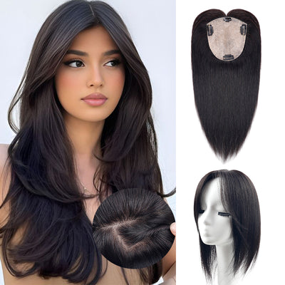HD Lace Silky Base Hair Toppers for Women 100% Real Human Hair Top Hair Extensions Hair Pieces for Thinning Hair
