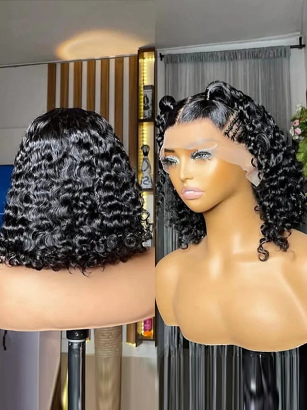 Perruques en cheveux humains bouclés birmans sans colle avec bonnet invisible et cordon de serrage