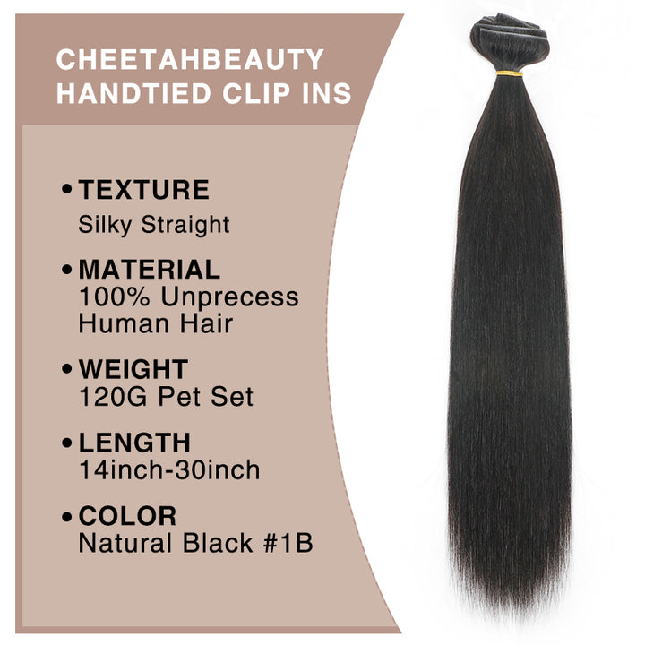 Handtied Injection Clip In Hair Extensions Silky Straight Seamless PU Weft Clip Ins For Black Women Remy Human Hair 8pcs With 18 Clips