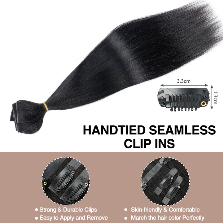 Handtied Injection Clip In Hair Extensions Silky Straight Seamless PU Weft Clip Ins For Black Women Remy Human Hair 8pcs With 18 Clips