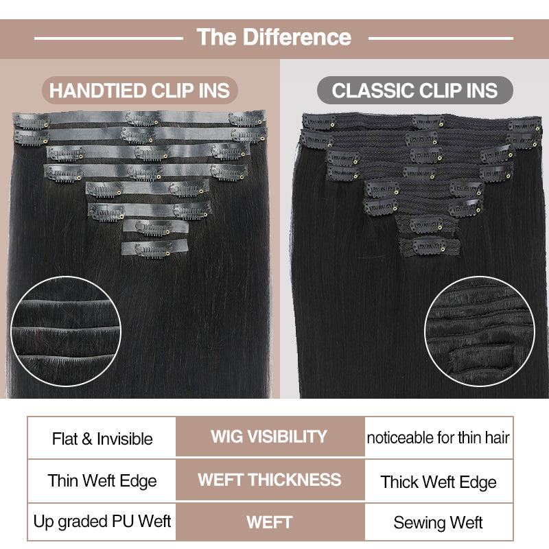 Handtied Injection Clip In Hair Extensions Silky Straight Seamless PU Weft Clip Ins For Black Women Remy Human Hair 8pcs With 18 Clips