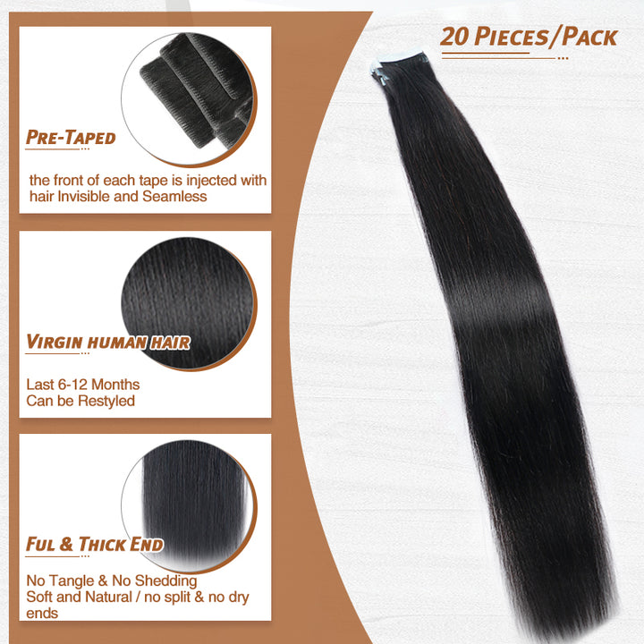 Handtied Tape in Extensions 20Pcs 50g/Pack Invisible Straight PU Injection Tape ins Human Hair Extensions