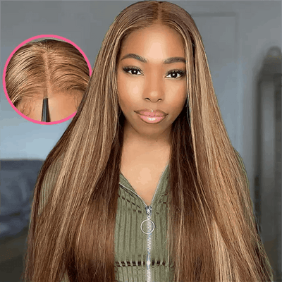 Wear & Go | P4/27 Highlight Pre-Bleached Straight Glueless Wig Invisible Lace Wig Dome Cap Wigs