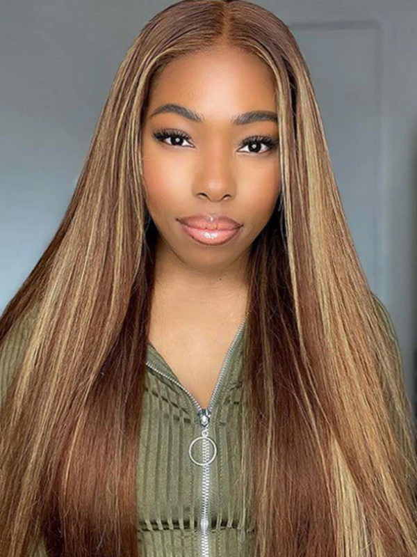 Wear & Go | P4/27 Highlight Pre-Bleached Straight Glueless Wig Invisible Lace Wig Dome Cap Wigs