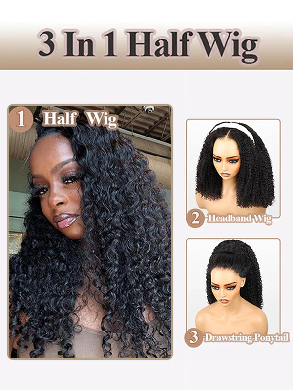 Perruque Insta Wig 3 en 1 à boucles birmanes, sans colle, avec cordon de serrage 