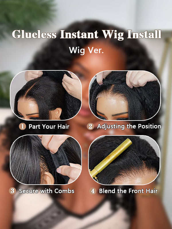 Perruque Insta Wig 3 en 1 à boucles birmanes, sans colle, avec cordon de serrage 