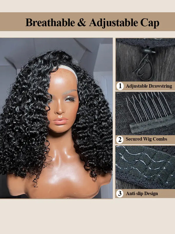 Perruque Insta Wig 3 en 1 à boucles birmanes, sans colle, avec cordon de serrage 