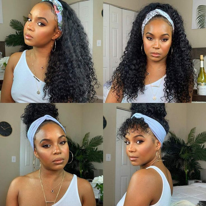 Deep Curly Glueless Headband Wig 100% Virgin Human Hair Wig