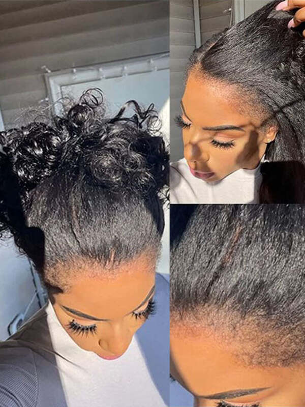 4C Curly Edges Hairline Kinky Straight 7x6/13x6 Glueless Lace Frontal Wigs With Baby Hair