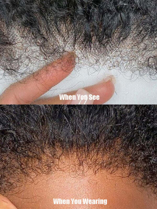 4C Curly Edges Hairline Kinky Straight 7x6/13x6 Glueless Lace Frontal Wigs With Baby Hair