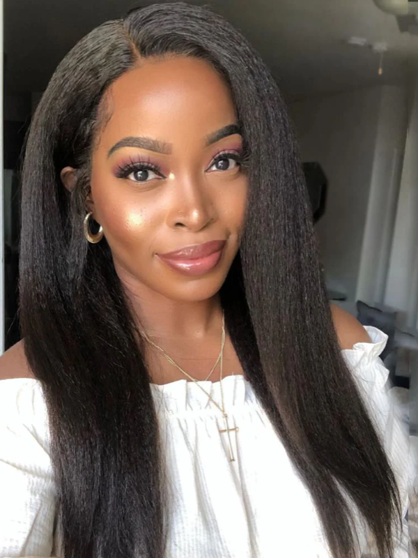 Kinky Straight HD Transparent 13x4 Pre-plucked Lace Frontal Wig Yaki Straight 100% Virgin Human Hair
