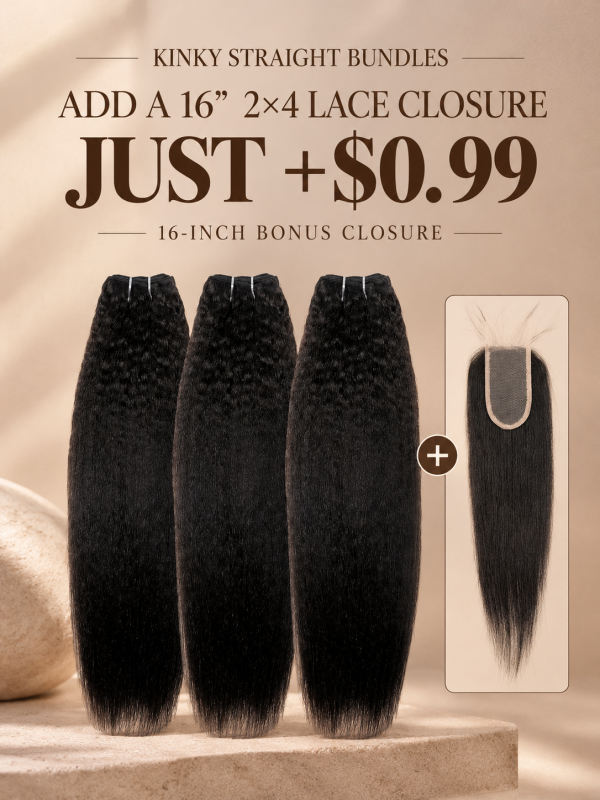 Kinky Straight Bundles 100% Virgin Human Hair Weave With 2x4 Lace Closure