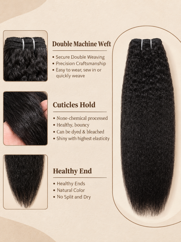 Kinky Straight Bundles 100% Virgin Human Hair Weave With 2x4 Lace Closure
