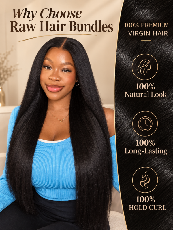 Kinky Straight Bundles 100% Virgin Human Hair Weave With 2x4 Lace Closure