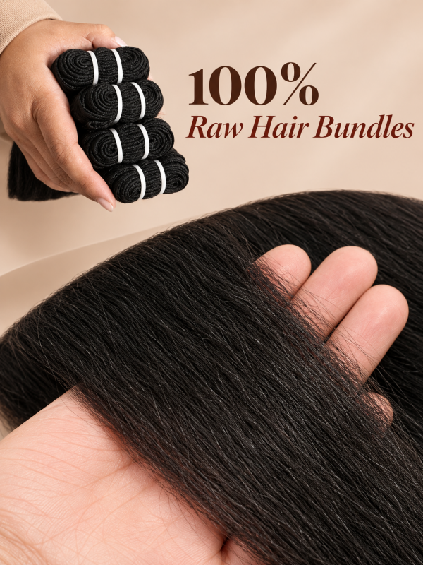 Kinky Straight Bundles 100% Virgin Human Hair Weave With 2x4 Lace Closure